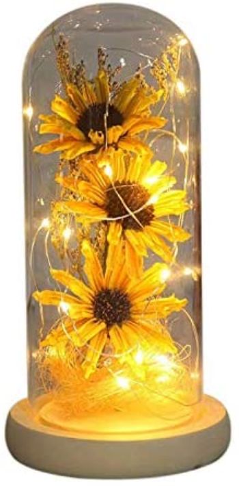 Artificial Sunflowers in Glass Dome