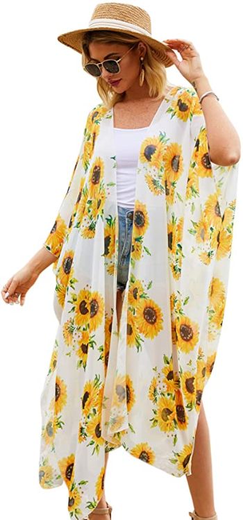 Kimono Sunflower Print Cover Up