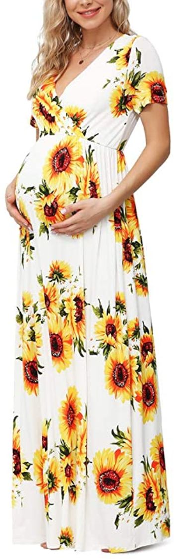 Maternity Sunflower Print Maxi Dress