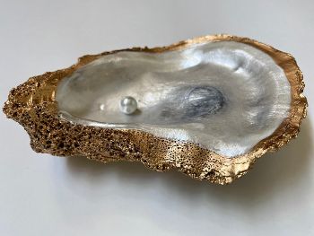 Oyster Shell Ring Dish With Authentic Pearl