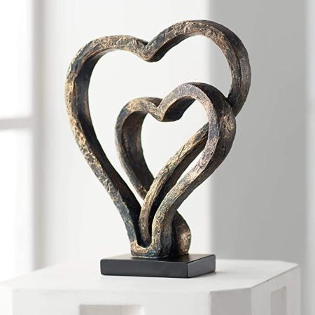 Interlocking Hearts Bronze Finish Sculpture