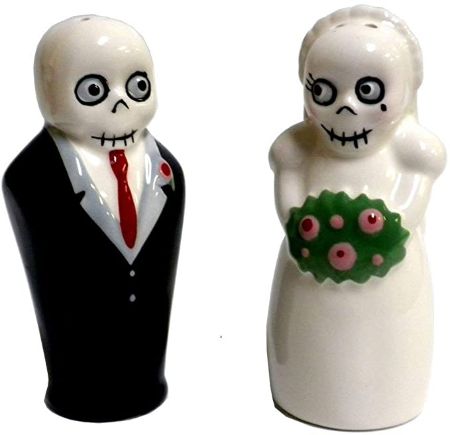 Skeleton Bride and Groom Ceramic Salt and Pepper Shakers Set