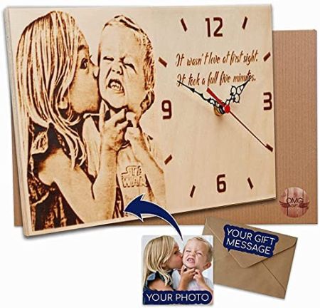 Wood Burned Desk Photo Clock